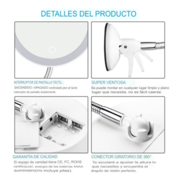 Espejo de maquillaje móvil LED x10 - Imagen 4